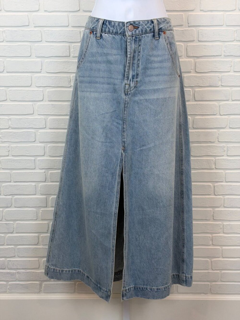 Frye Denim Maxi Skirt Light Wash Western A-Line Size 6